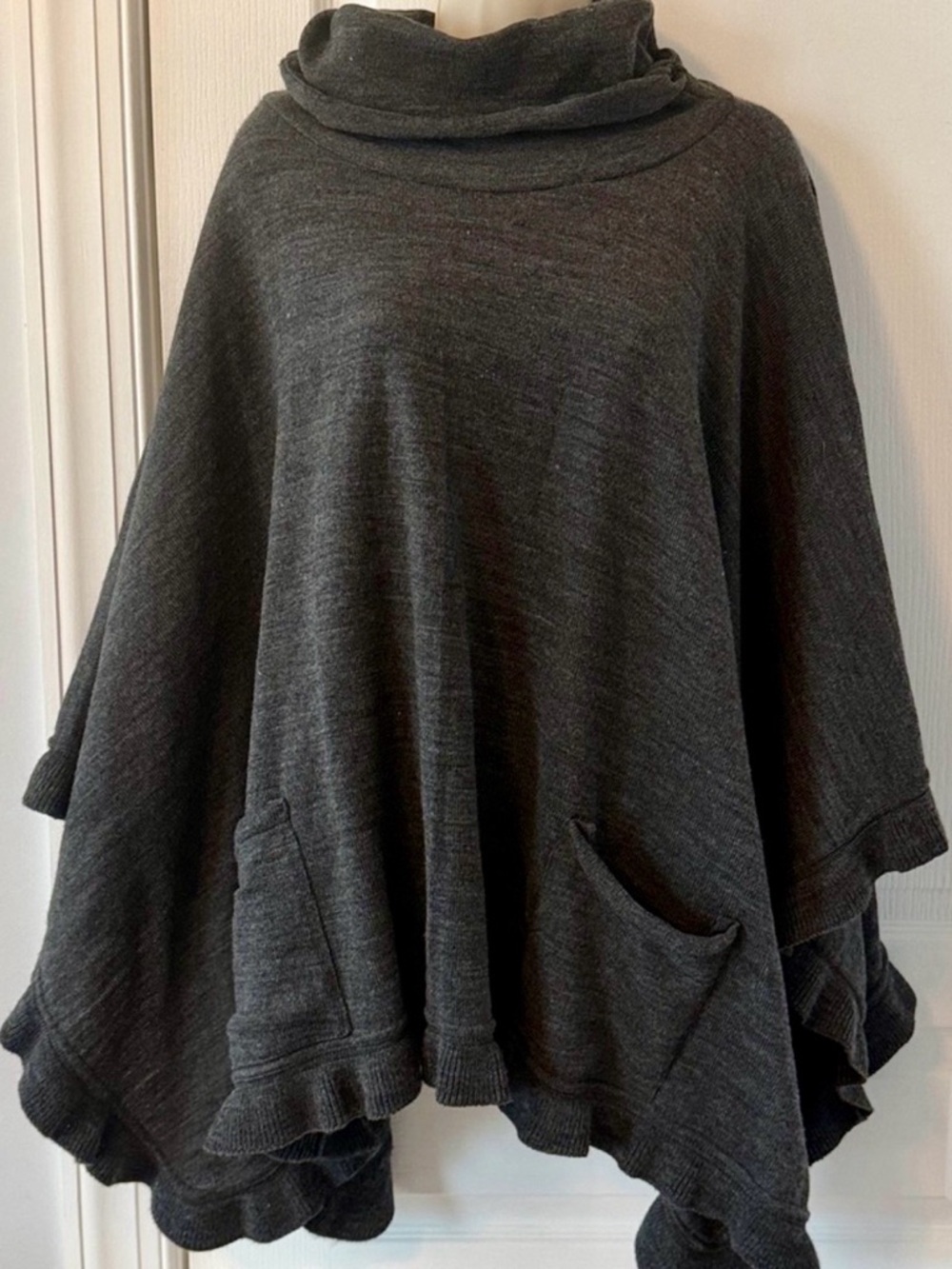 New York & Company Charcoal Gray Cowl Neck Poncho Sweater OS Cozy Oversized